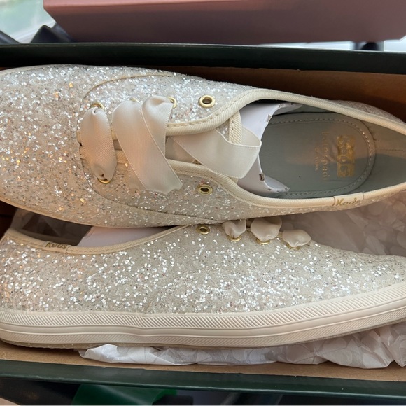 NIB Keds Kate Spade New York Glitter sneakers - cream ivory bride bridal white - Picture 2 of 7